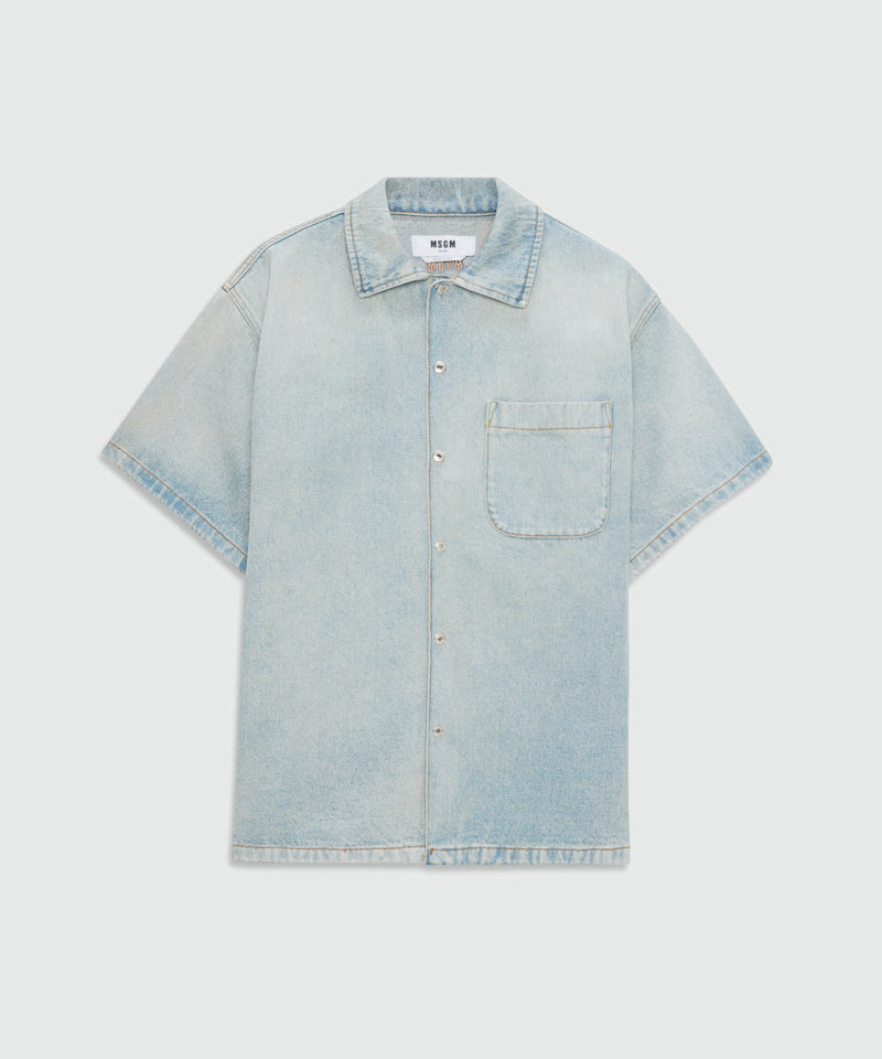 Light-wash denim short-sleeve shirt 82 Uomo 