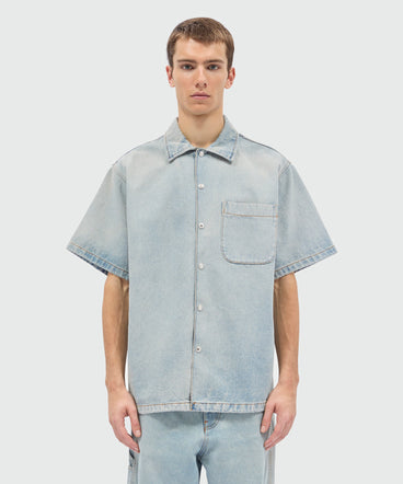 Light-wash denim short-sleeve shirt
