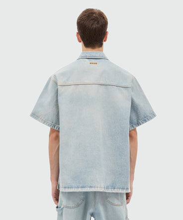 Light-wash denim short-sleeve shirt