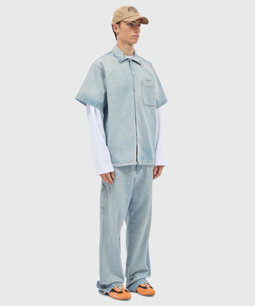 Light-wash denim short-sleeve shirt