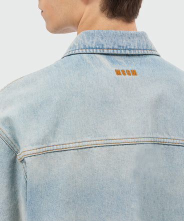 Light-wash denim short-sleeve shirt