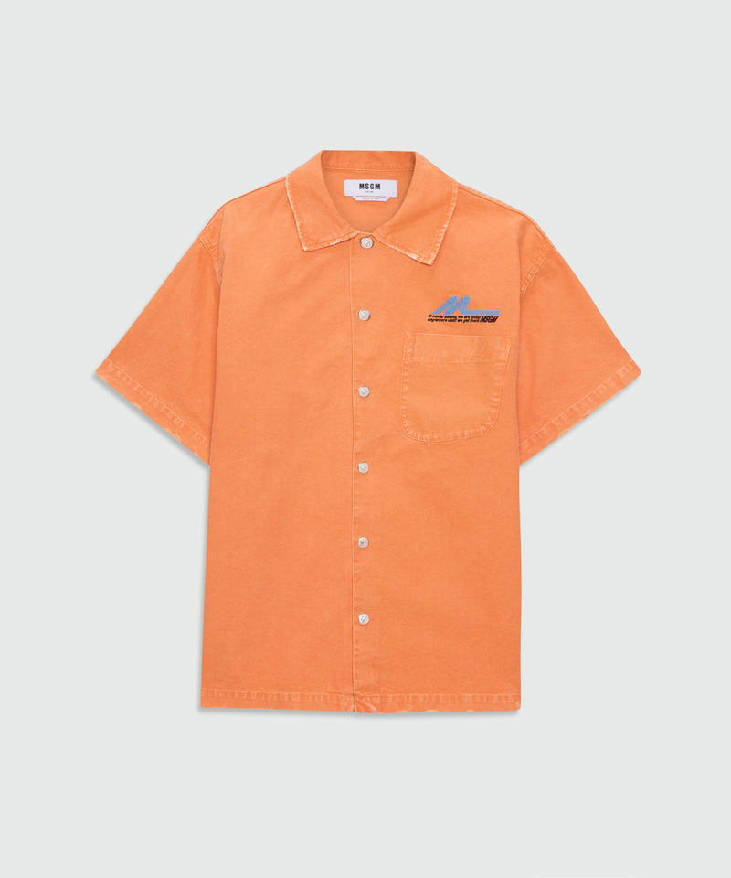 Orange cotton canvas short-sleeve shirt with enzyme wash 10 Uomo 