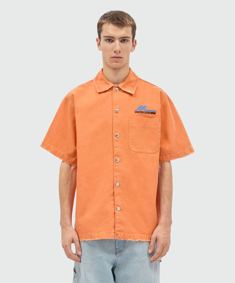 Orange cotton canvas short-sleeve shirt with enzyme wash 10 Uomo 
