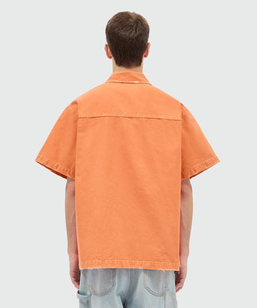 Orange cotton canvas short-sleeve shirt with enzyme wash