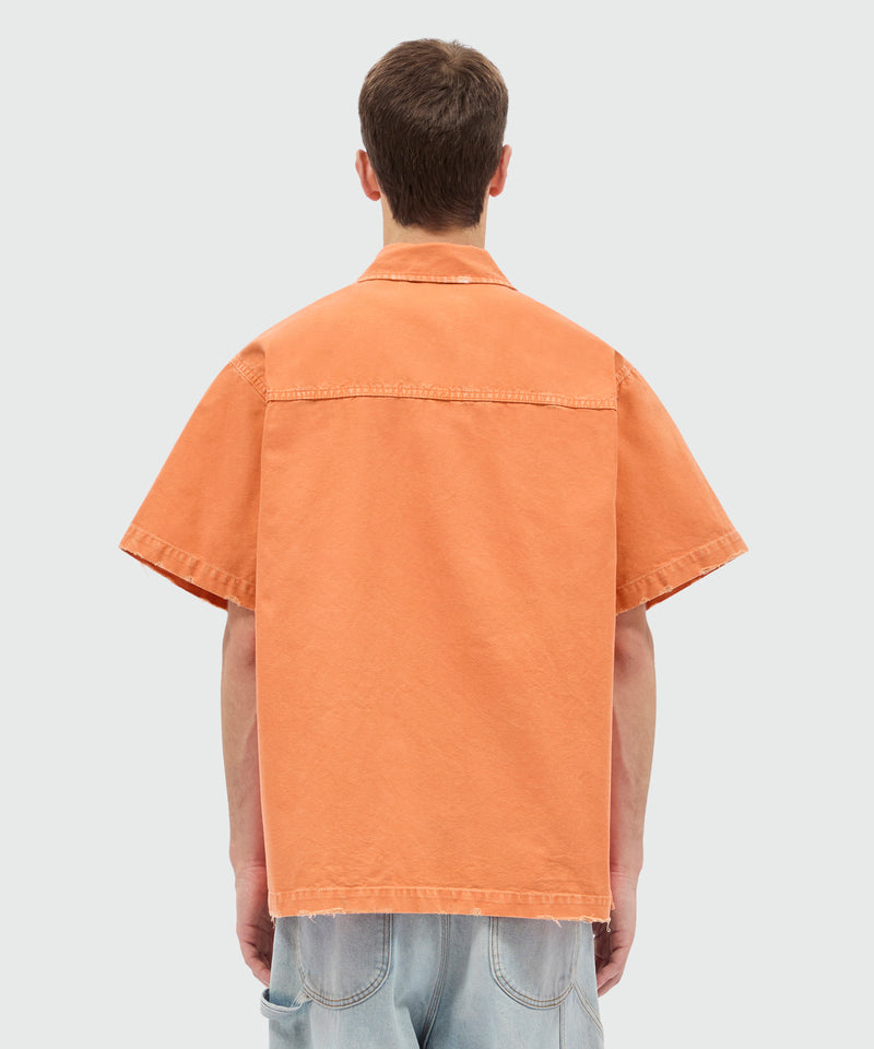 Orange cotton canvas short-sleeve shirt with enzyme wash 10 Uomo 