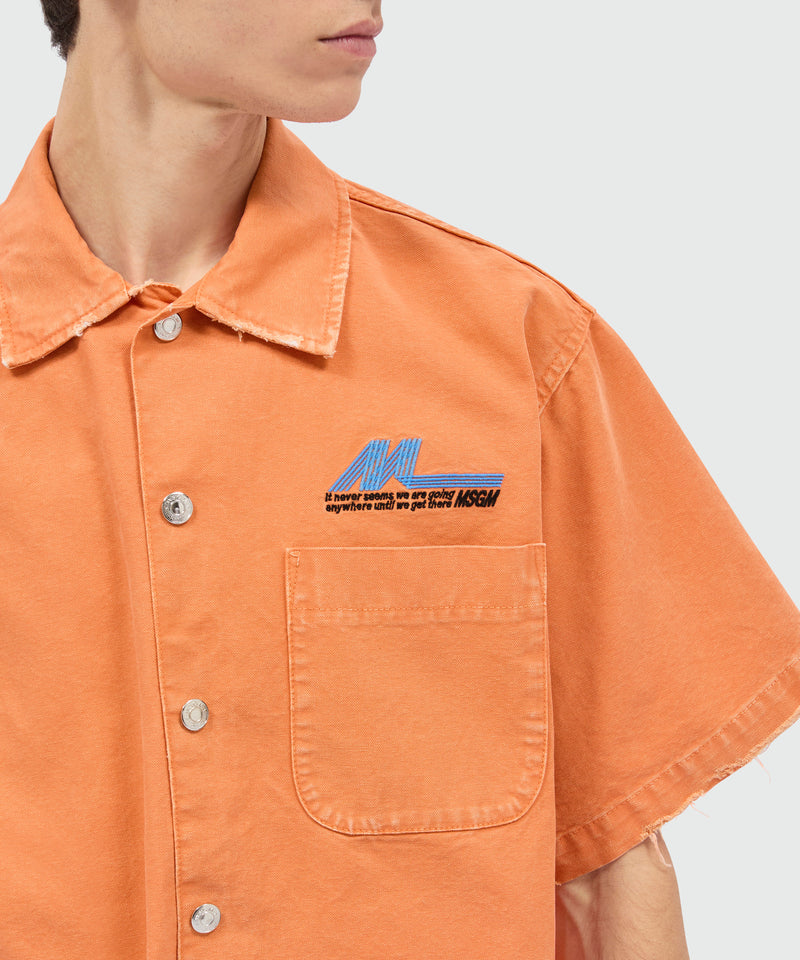 Orange cotton canvas short-sleeve shirt with enzyme wash 10 Uomo 