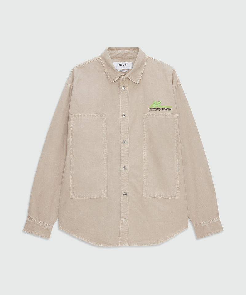 Beige cotton canvas short-sleeve shirt with enzyme wash 23 Uomo 