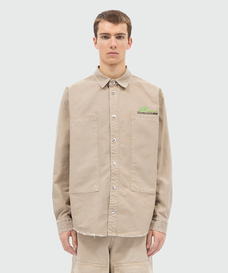 Beige cotton canvas short-sleeve shirt with enzyme wash 23 Uomo 