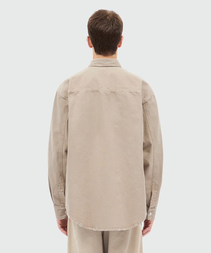 Beige cotton canvas short-sleeve shirt with enzyme wash 23 Uomo 