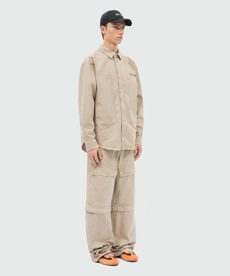 Beige cotton canvas short-sleeve shirt with enzyme wash 23 Uomo 