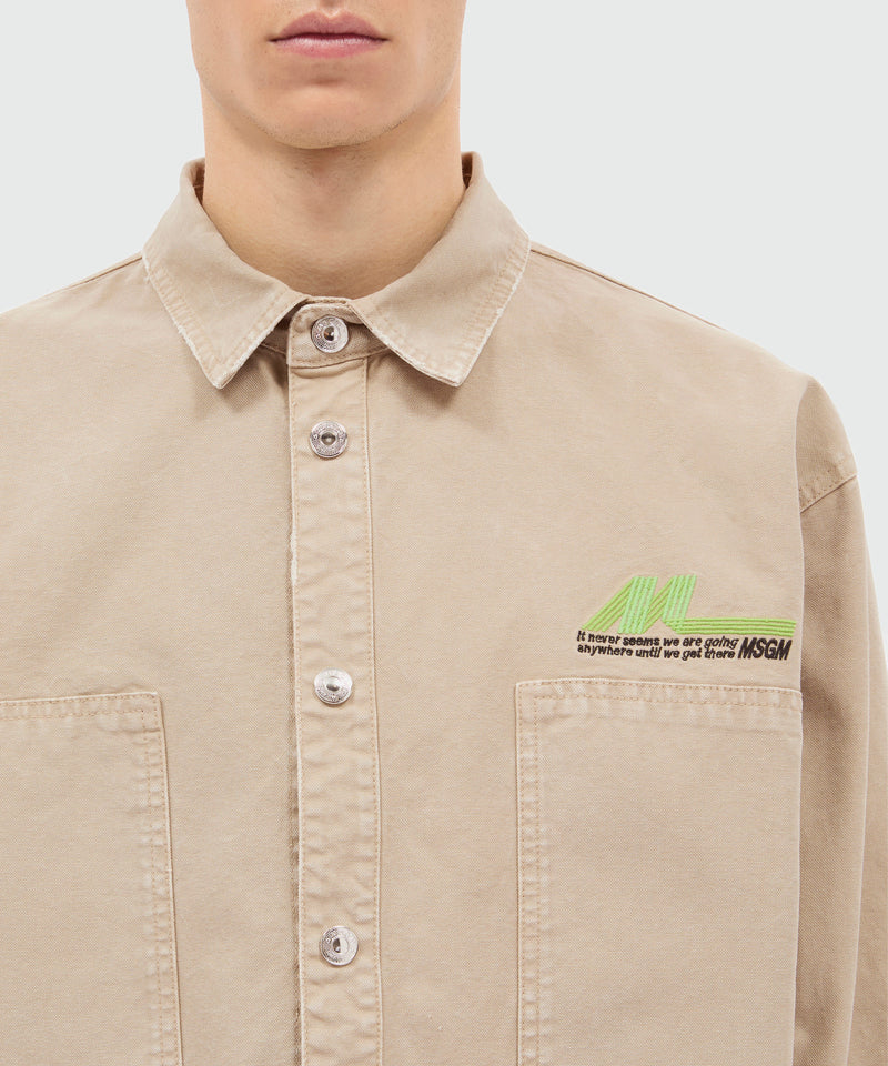 Beige cotton canvas short-sleeve shirt with enzyme wash 23 Uomo 