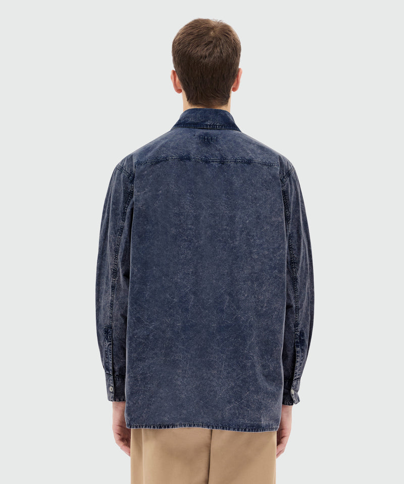 Navy blue cotton poplin shirt with marbled wash effect and three-dimensional zip chest pockets 87 Uomo 