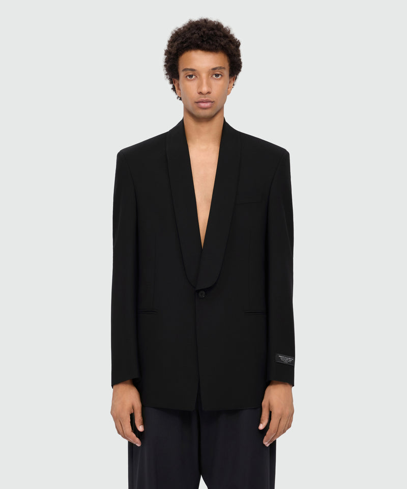 Black double-breasted wool jacket with shawl lapels 99 Uomo 