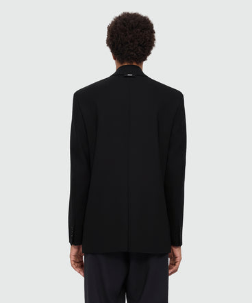 Black double-breasted wool jacket with shawl lapels
