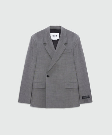 Grey melange double-breasted wool jacket with single-button