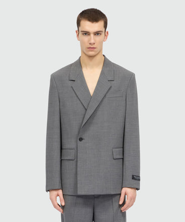 Grey melange double-breasted wool jacket with single-button