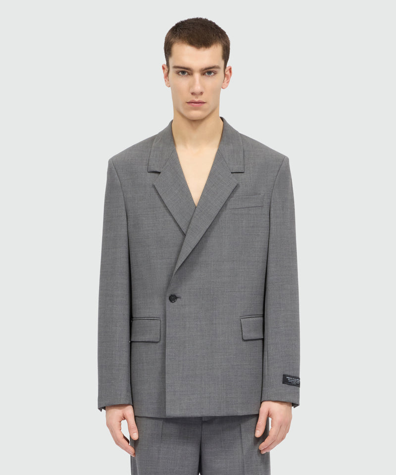 Grey melange double-breasted wool jacket with single-button 98 Uomo 