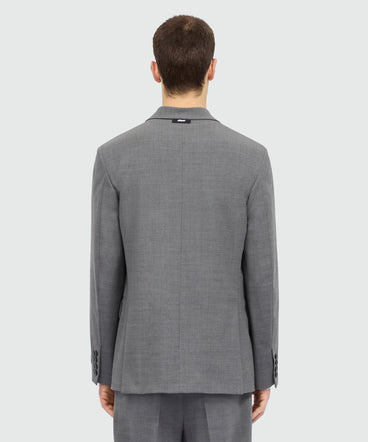 Grey melange double-breasted wool jacket with single-button