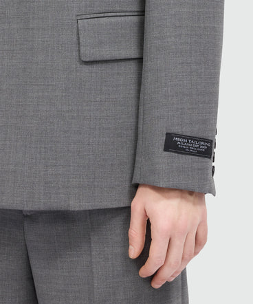 Grey melange double-breasted wool jacket with single-button