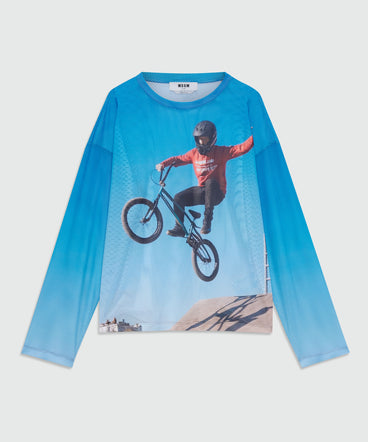 Long-sleeve mesh T-shirt with print