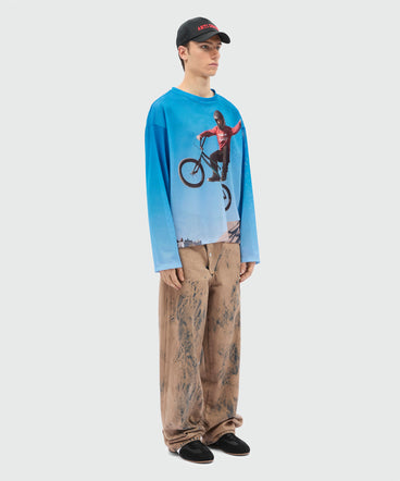 Long-sleeve mesh T-shirt with print