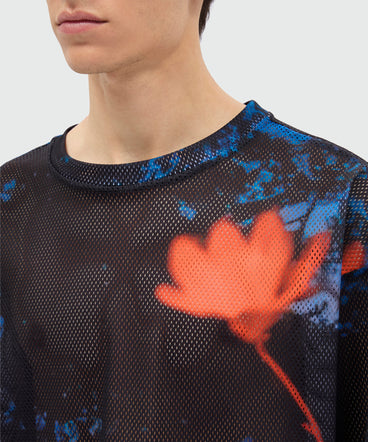 Long-sleeve printed mesh T-shirt