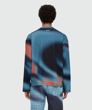 Multicolor long-sleeve technical pique T-shirt with raised logo on front and back