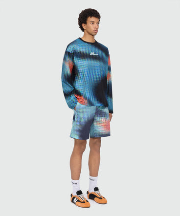 Multicolor long-sleeve technical pique T-shirt with raised logo on front and back