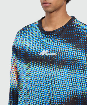 Multicolor long-sleeve technical pique T-shirt with raised logo on front and back