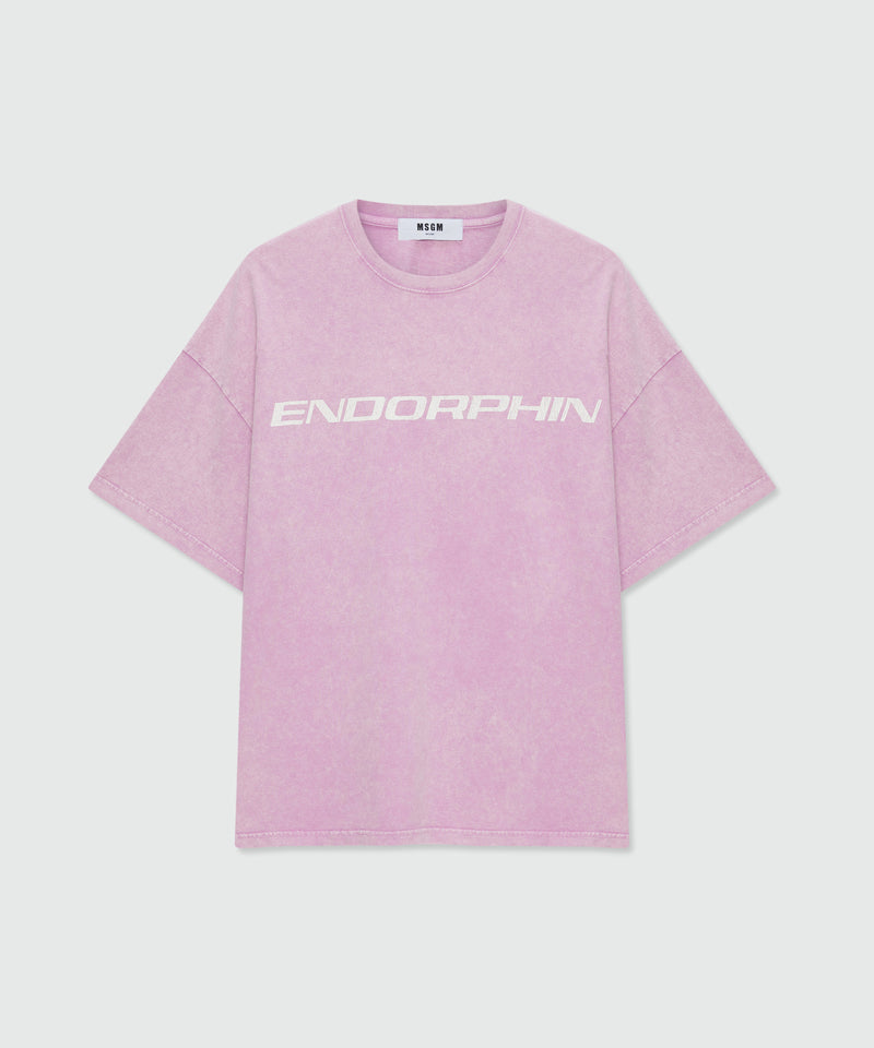 Pink long-sleeve cotton jersey T-shirt with marbled wash and front print 12 Uomo 