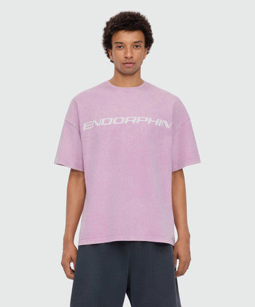 Pink long-sleeve cotton jersey T-shirt with marbled wash and front print