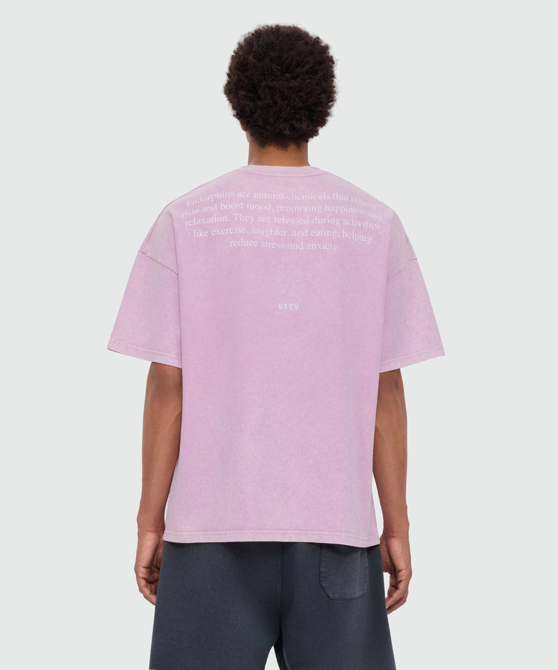 Pink long-sleeve cotton jersey T-shirt with marbled wash and front print 12 Uomo 