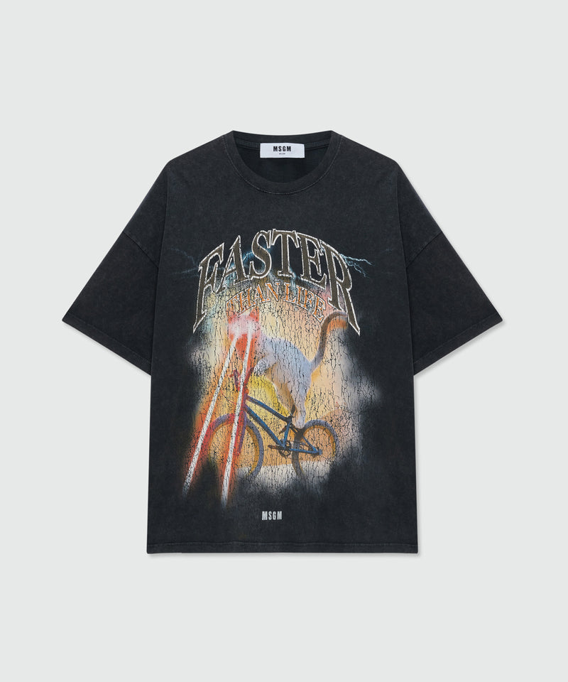 Anthracite grey short-sleeve cotton jersey T-shirt with front print 98 Uomo 