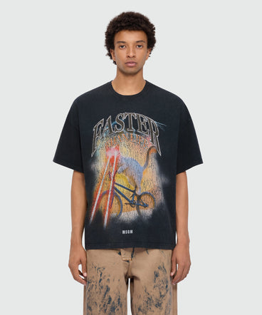 Anthracite grey short-sleeve cotton jersey T-shirt with front print