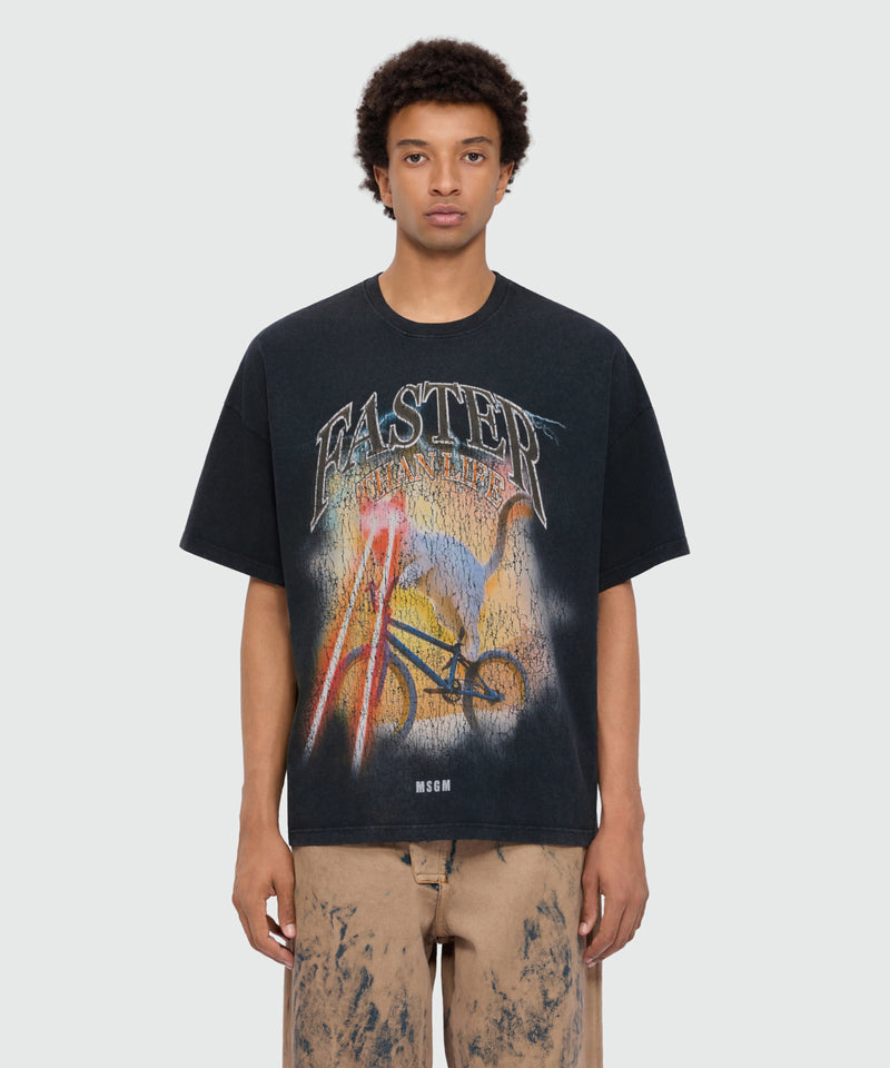 Anthracite grey short-sleeve cotton jersey T-shirt with front print 98 Uomo 