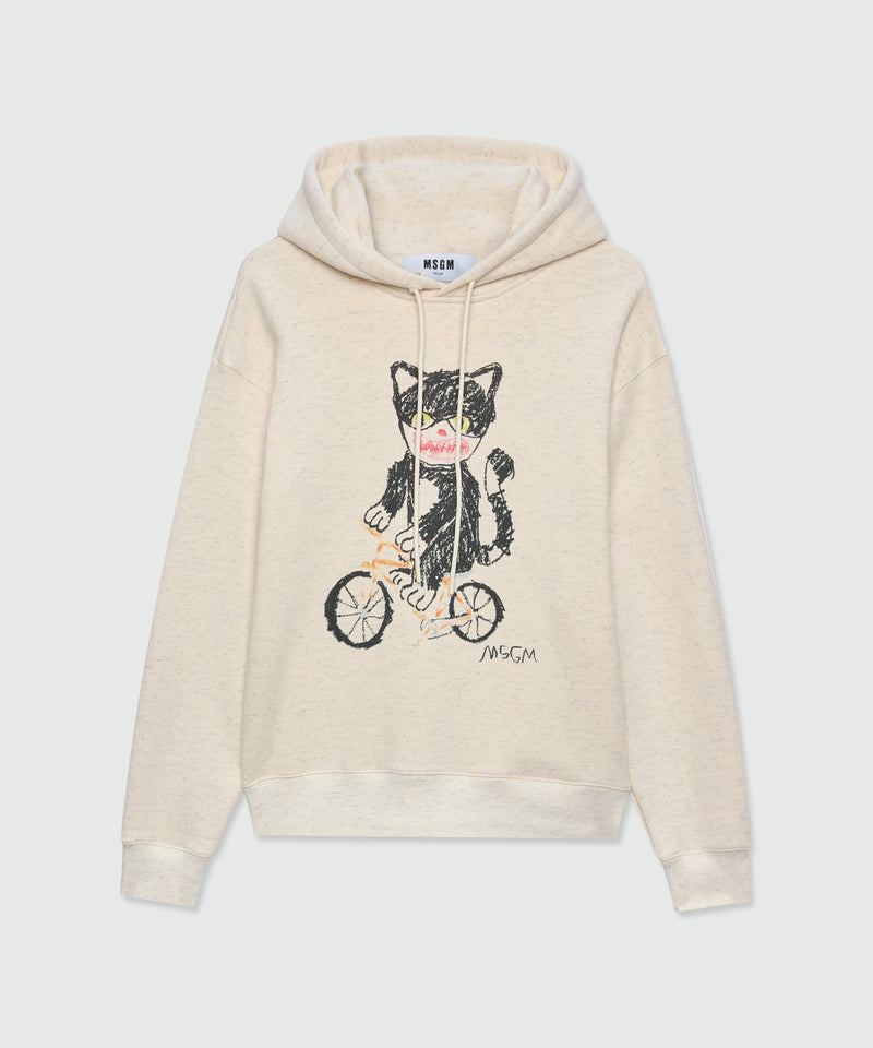 Off-white cotton hoodie with front print 02 Uomo 