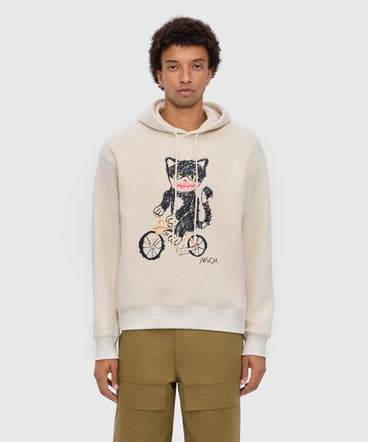 Off-white cotton hoodie with front print
