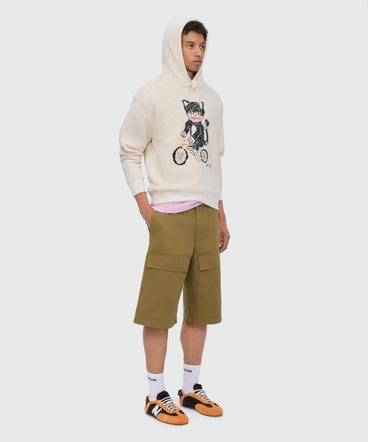 Off-white cotton hoodie with front print