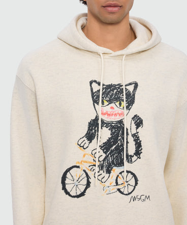 Off-white cotton hoodie with front print