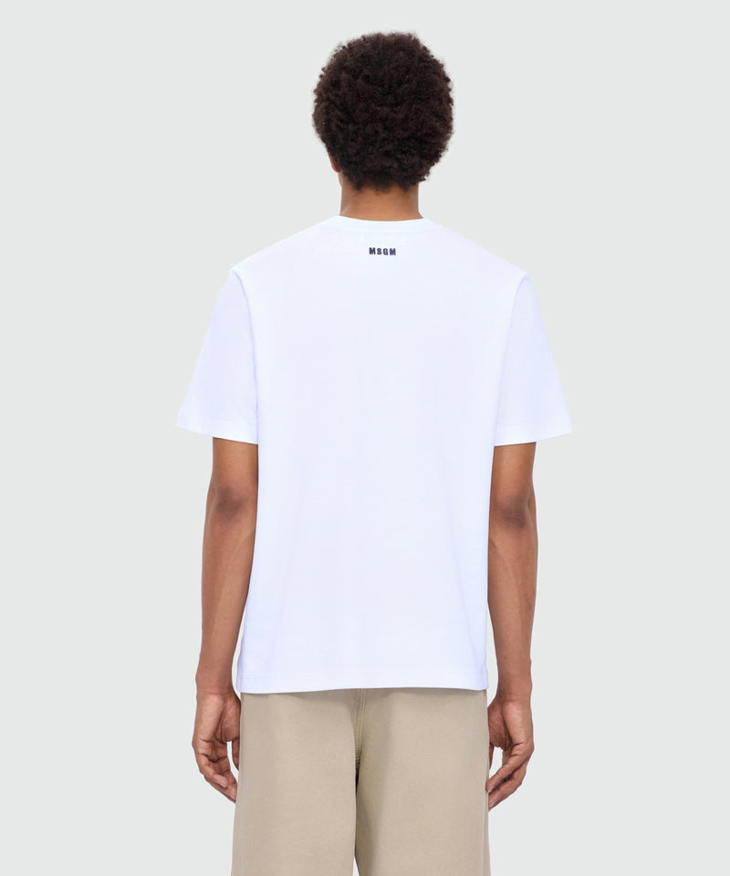 White short-sleeve cotton jersey T-shirt with print. 01 Uomo 