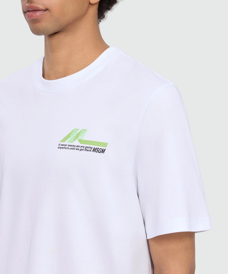 White short-sleeve cotton jersey T-shirt with chest print 01 Uomo 