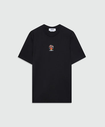 Black short-sleeve cotton jersey T-shirt with front print