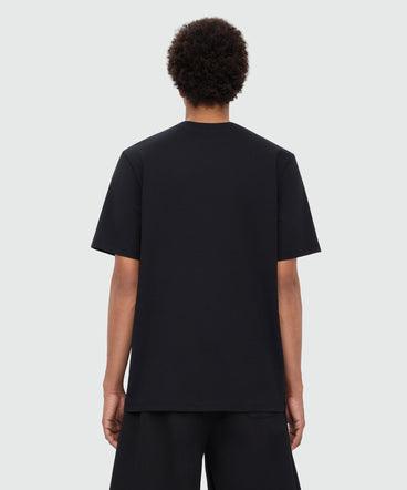 Black short-sleeve cotton jersey T-shirt with front print