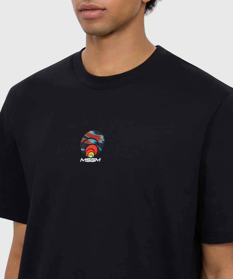 Black short-sleeve cotton jersey T-shirt with front print 99 Uomo 