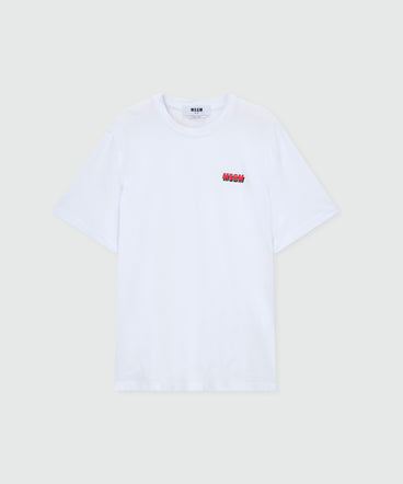 White short-sleeve cotton jersey T-shirt with chest print