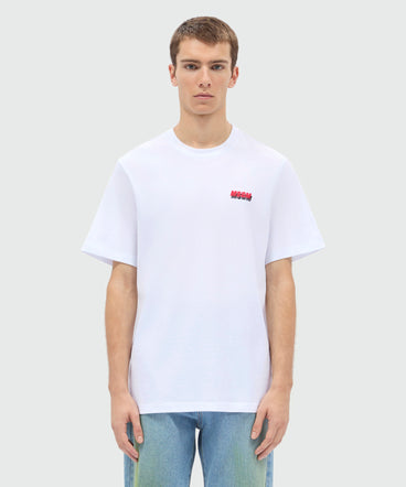 White short-sleeve cotton jersey T-shirt with chest print