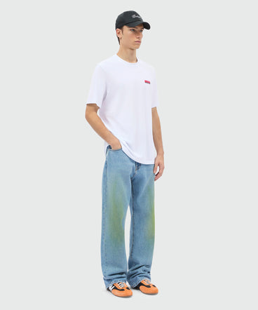 White short-sleeve cotton jersey T-shirt with chest print