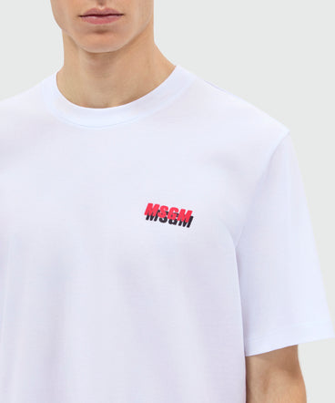 White short-sleeve cotton jersey T-shirt with chest print