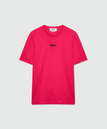 Pink short-sleeve cotton jersey T-shirt with front embroidery