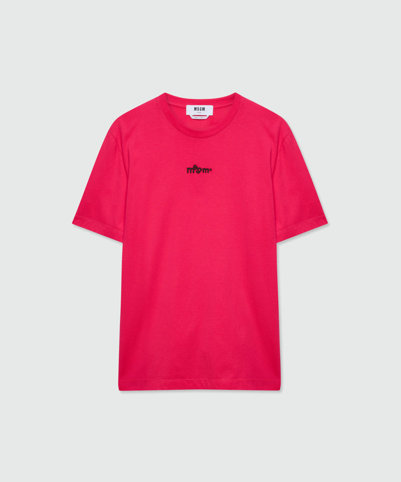 Pink short-sleeve cotton jersey T-shirt with front embroidery 19 Uomo 